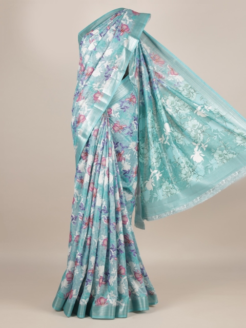 

Pothys Blue Printed Linen Blend Saree