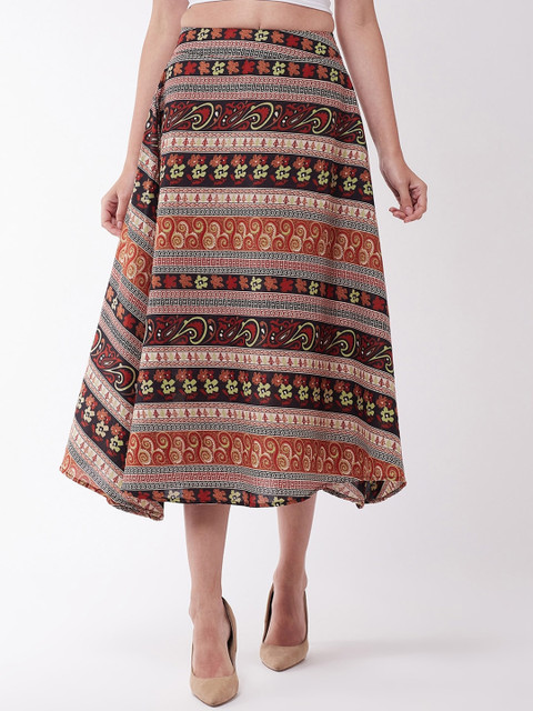 

InWeave Women Brown & Red Ethnic Print Flared Skirt