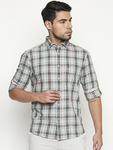 

Basics Men Green & Brown Slim Fit Checked Casual Shirt