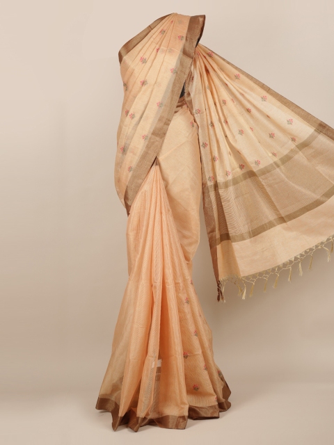

Pothys Peach-Coloured Embroidered Tissue Saree
