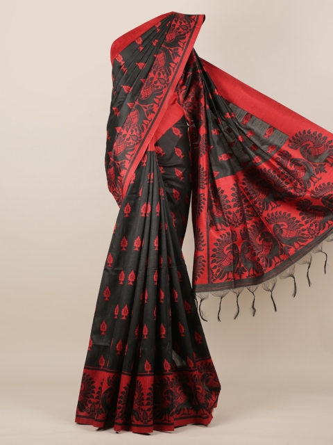 

Pothys Black & Red Woven Design Jute Silk Saree