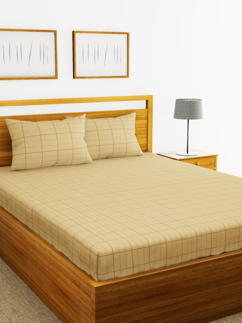 

BIANCA Beige Geometric 144 TC Cotton 1 King Bedsheet with 2 Pillow Covers