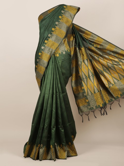 

Pothys Green & Gold-Toned Jute Silk Woven Design Saree