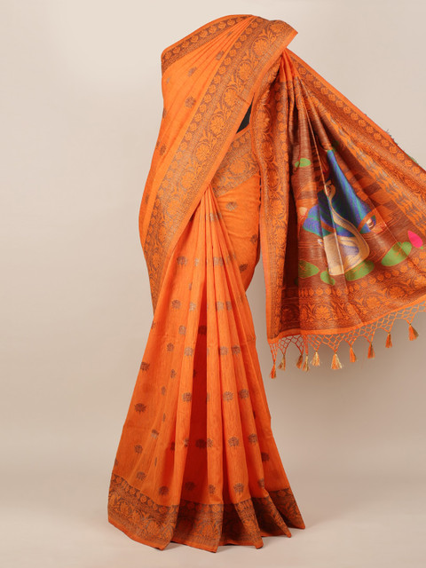 

Pothys Orange Woven Design Jute Silk Saree