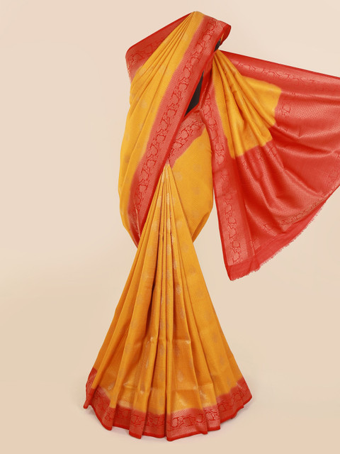 

Pothys Mustard & Red Pure Silk Woven Design Saree