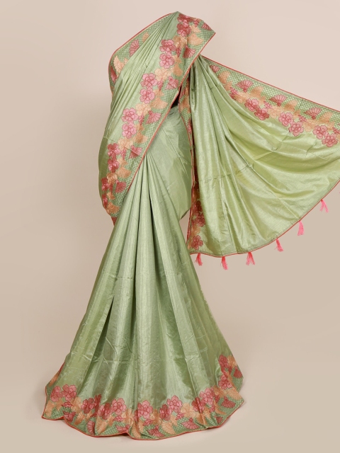 

Pothys Green Floral Solid Silk Blend Saree