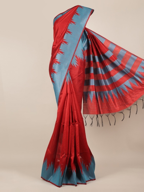 

Pothys Maroon & Blue Jute Silk Solid Saree