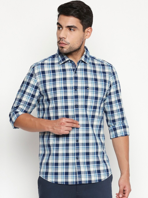 

Basics Men Navy Blue & White Slim Fit Checked Casual Shirt