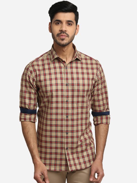 

Greenfibre Men Beige Slim Fit Checked Casual Shirt