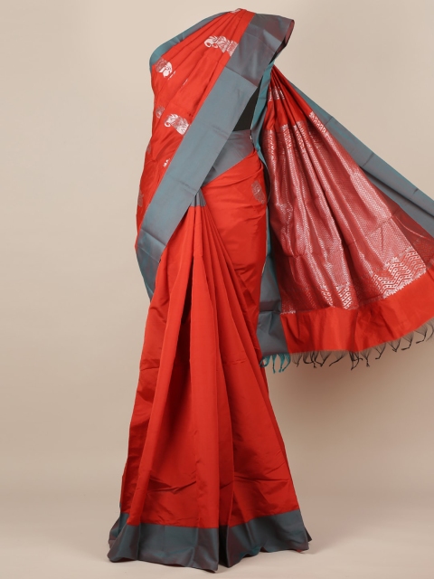 

Pothys Red & Grey Silk Cotton Solid Saree