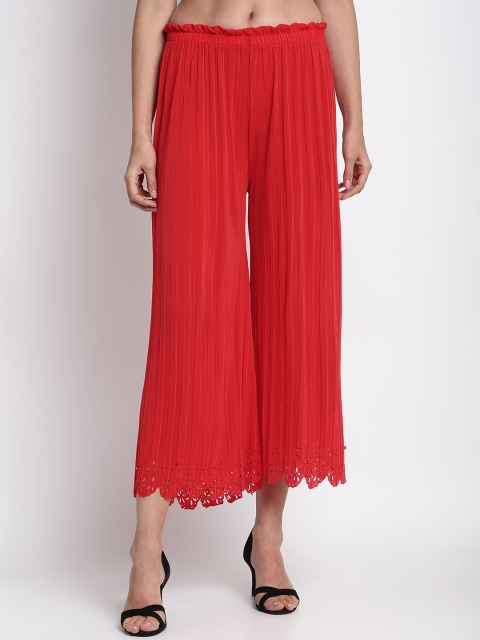 

NEUDIS Women Red Solid Pleated Culottes