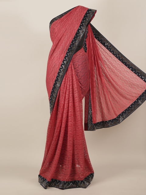 

Pothys Pink Woven Design Poly Georgette Saree