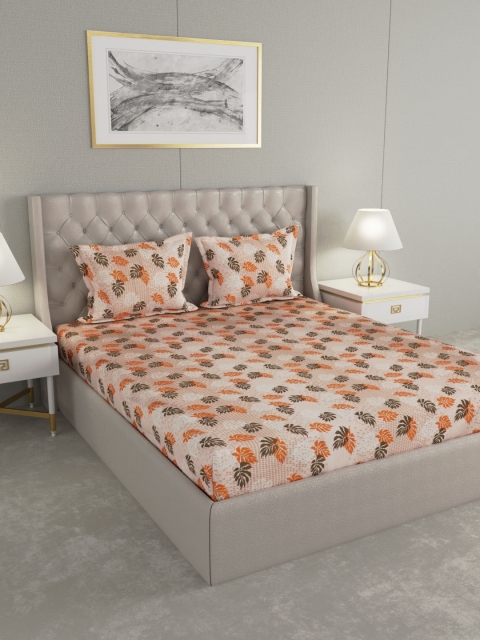 

Raymond Home Beige Floral TC Cotton 1 Bedsheet with 2 Pillow Covers