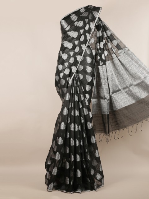 

Pothys Black & Silver-Toned Cotton Blend Woven Design Saree