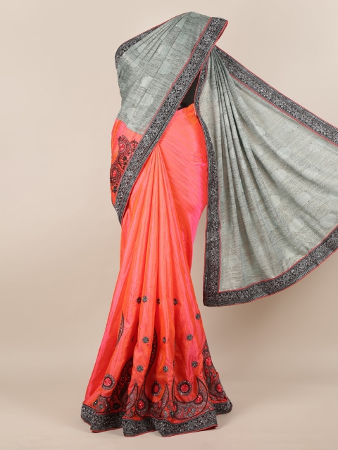 

Pothys Pink & Grey Poly Georgette Colourblocked Saree