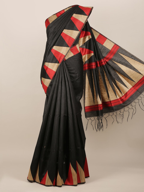 

Pothys Black Solid Jute Silk Saree