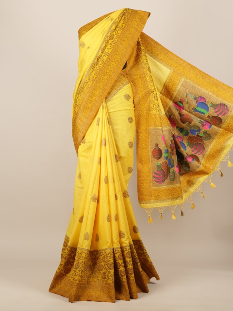 

Pothys Yellow Printed Jute Silk Saree