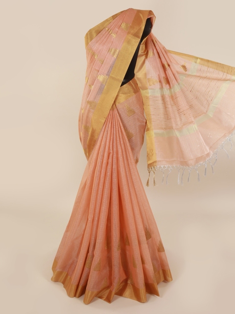 

Pothys Pink & Gold-Toned Cotton Blend Woven Design Saree With Tasseled Pallu
