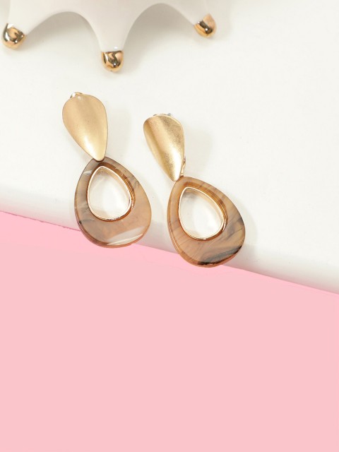 

AQUASTREET Brown & Gold-Plated Teardrop Shaped Drop Earrings