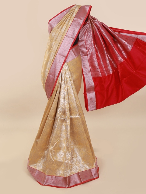 

Pothys Cream-Coloured & Red Art Silk Woven Design Saree