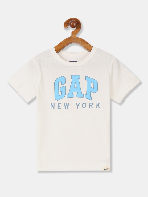 

GAP Boys White & Blue Printed Round Neck T-shirt