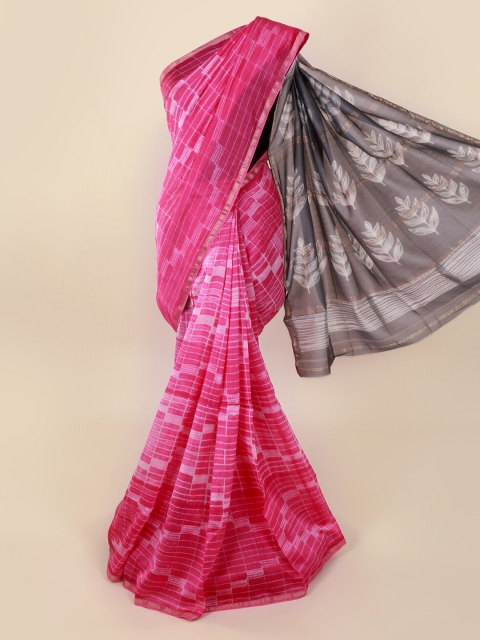 

Pothys Pink & Grey Pure Cotton Checked Saree