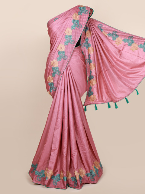 

Pothys Pink Floral Embroidered Silk Blend Saree