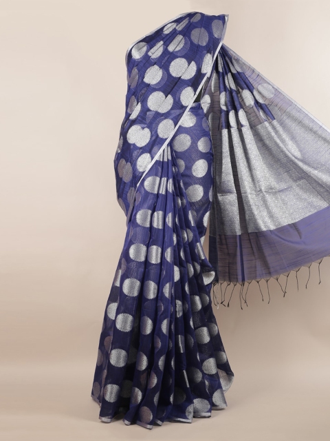 

Pothys Navy Blue & Silver-Toned Cotton Blend Woven Design Saree