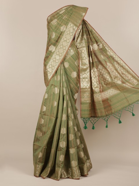 

Pothys Green Jute Silk Woven Design Khadi Saree
