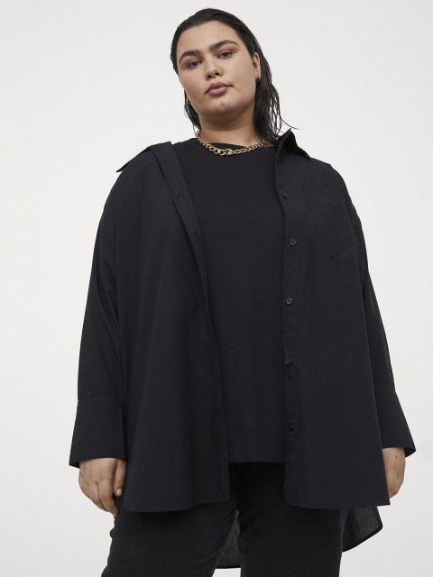 

H&MWomen Black Solid Oversized Cotton Shirt