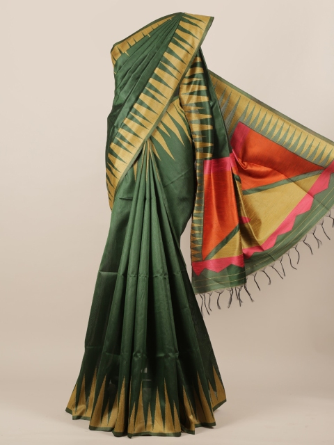 

Pothys Green Solid Jute Silk Saree