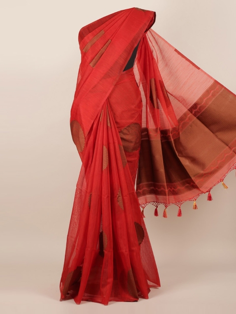 

Pothys Red & Bronze-Toned Jute Silk Woven Design Saree