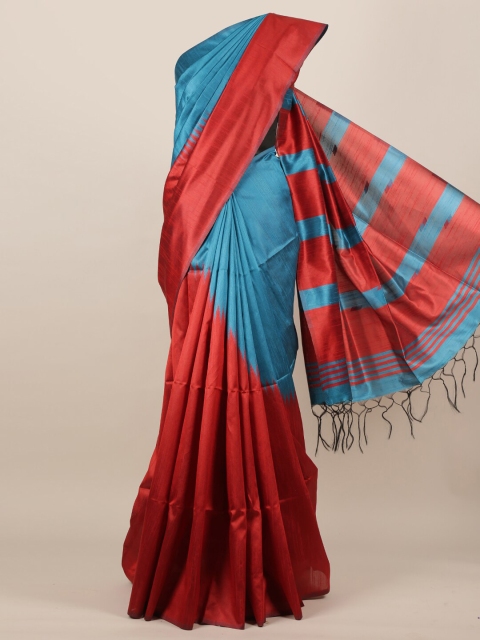 

Pothys Blue Colourblocked Jute Silk Saree