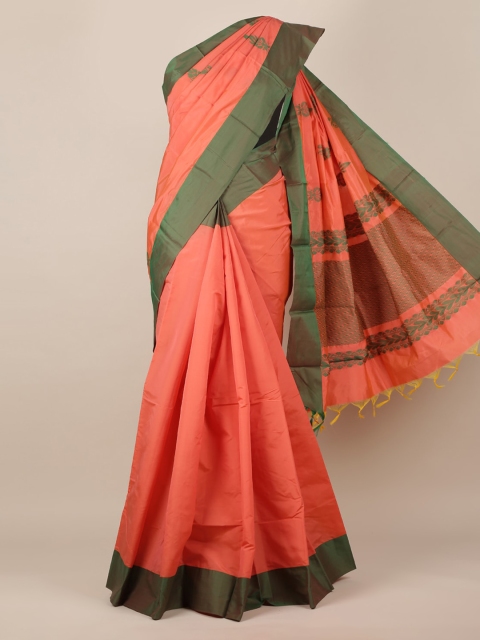 

Pothys Pink & Green Silk Cotton Solid Saree