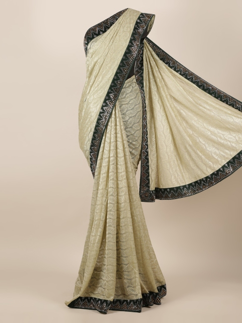 

Pothys Beige & Green Poly Georgette Woven Design Saree