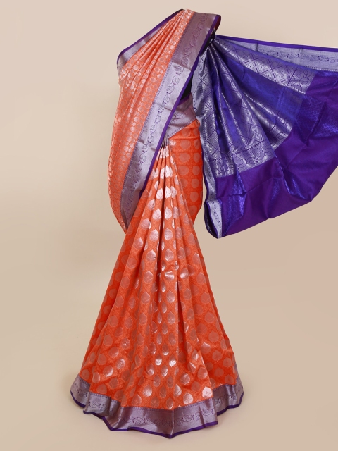

Pothys Orange & Silver-Toned Art Silk Woven Design Saree
