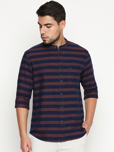 

Basics Men Red Slim Fit Striped Casual Shirt