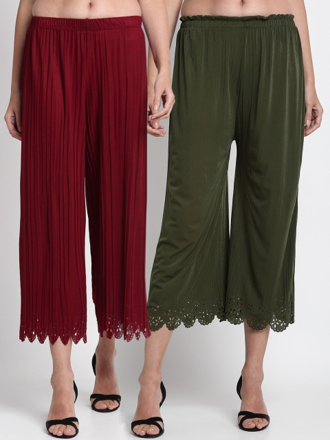 

NEUDIS Women Pack Of 2 Hem Design Wide Leg Palazzos, Maroon