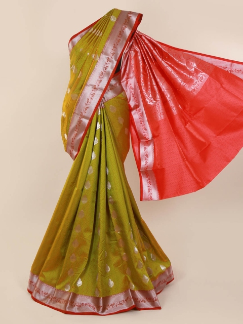 

Pothys Green & Silver-Toned Art Silk Woven Design Saree With Zari Border