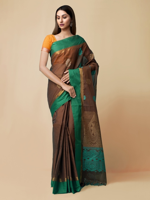 

Unnati Silks Brown Pure Cotton Printed Handloom Uppada Saree