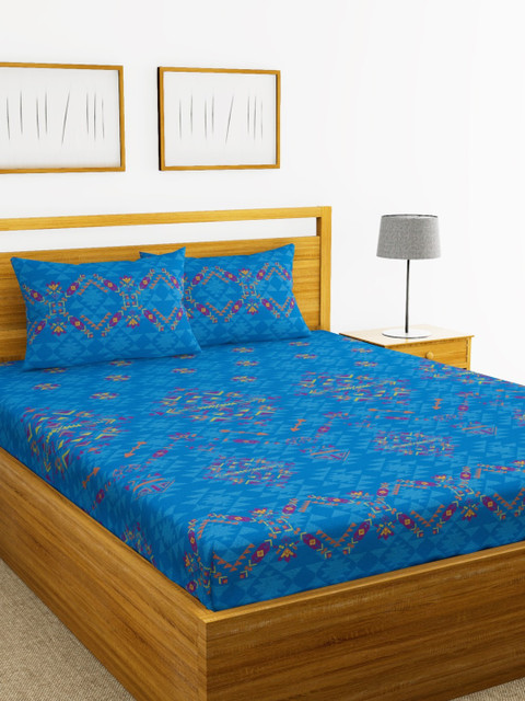 

BIANCA Blue & Pink Ethnic Motifs 180 TC Cotton 1 King Bedsheet with 2 Pillow Covers