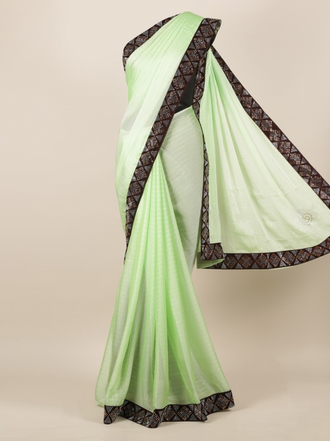 

Pothys Green Solid Poly Georgette Saree