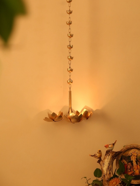 

Amoliconcepts Gold Toned Sustainable Lotus Design Hanging T- Light Holder