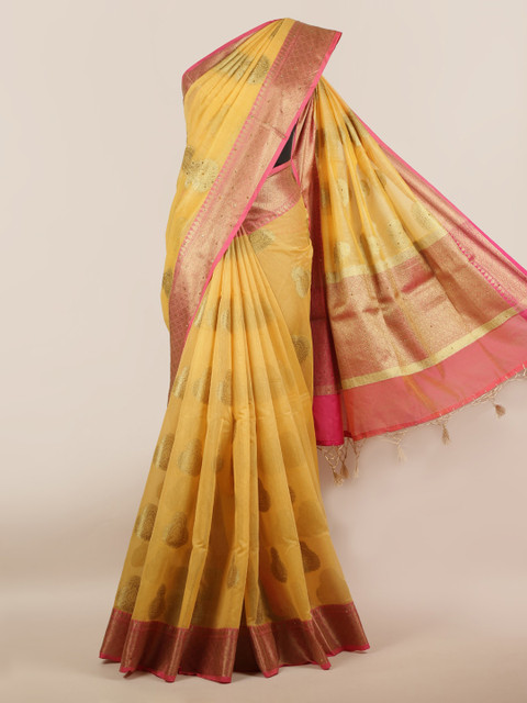 

Pothys Yellow Woven Design Cotton Blend Saree