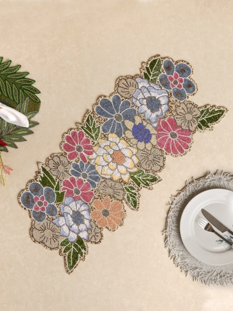 

Amoliconcepts Pink & Blue Embellished Hand-Tufted Sustainable Table Runner