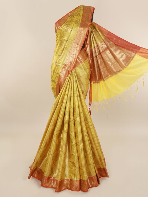 

Pothys Mustard Yellow & Red Cotton Blend Woven Design Saree