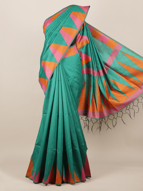 

Pothys Green Solid Jute Silk Saree