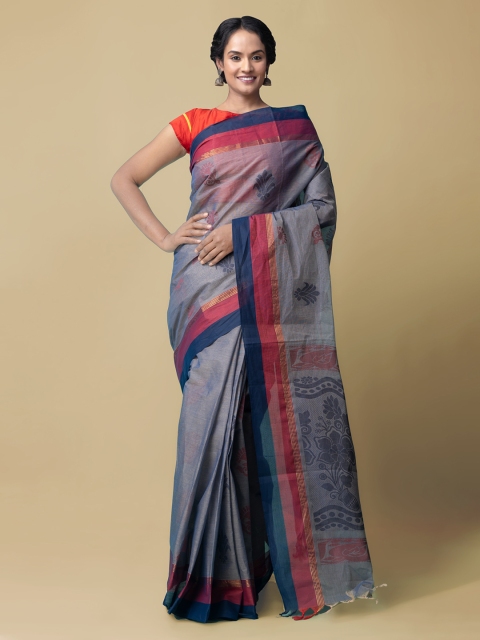 

Unnati Silks Grey Pure Cotton Woven Design Handloom Uppada Saree
