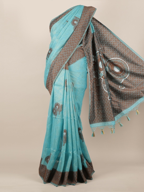 

Pothys Blue & Brown Jute Silk Woven Design Saree