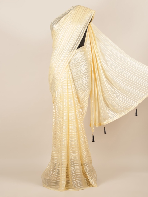 

Pothys Cream-Coloured Striped Jute Silk Saree